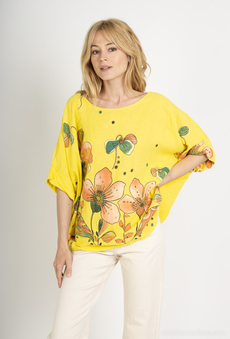 Wholesaler 123LINO - PRINTED ROUND NECK TUNIC TOP Oversized