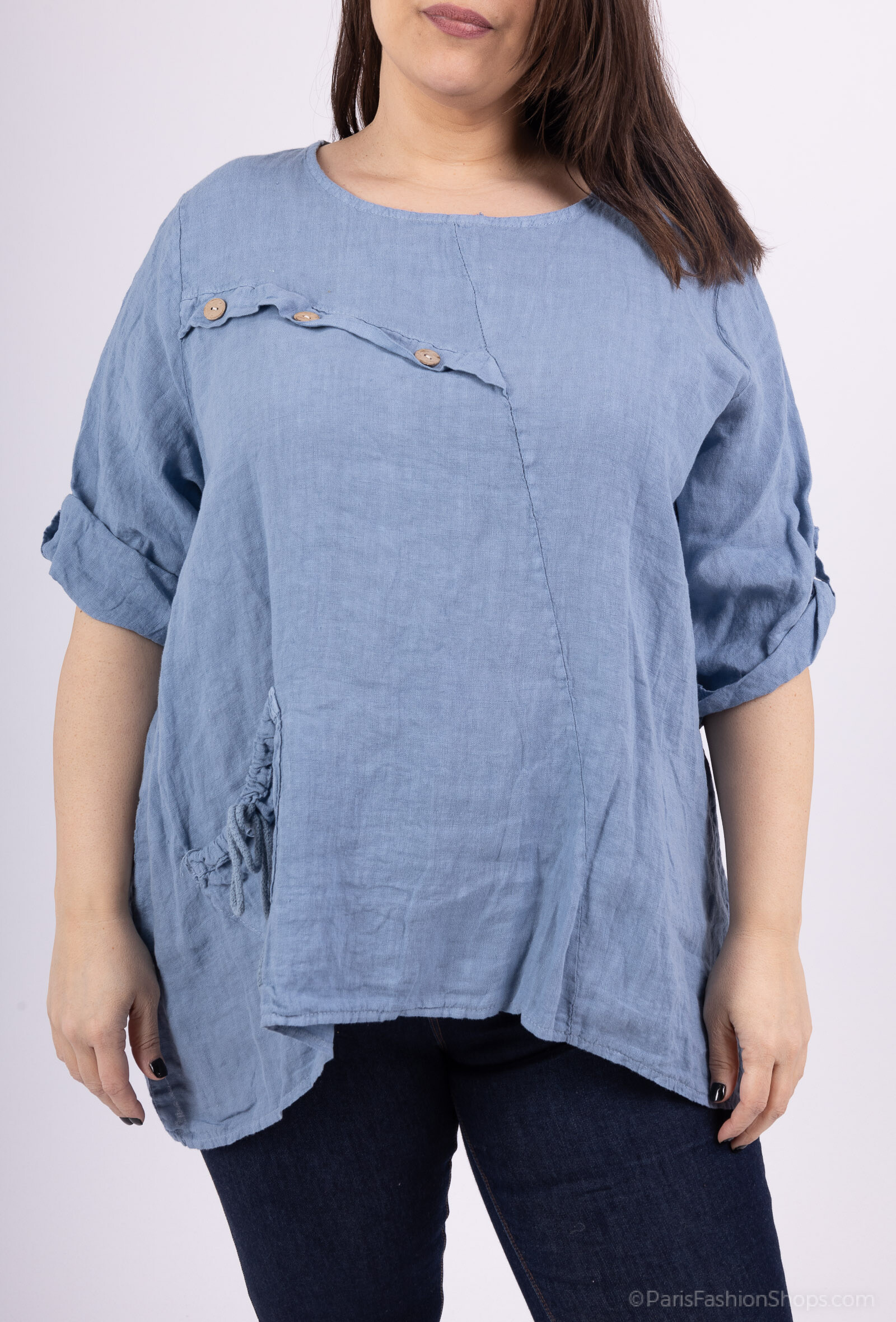Wholesaler 123LINO - Oversized tunic round neck with a 3/4 sleeve pocket