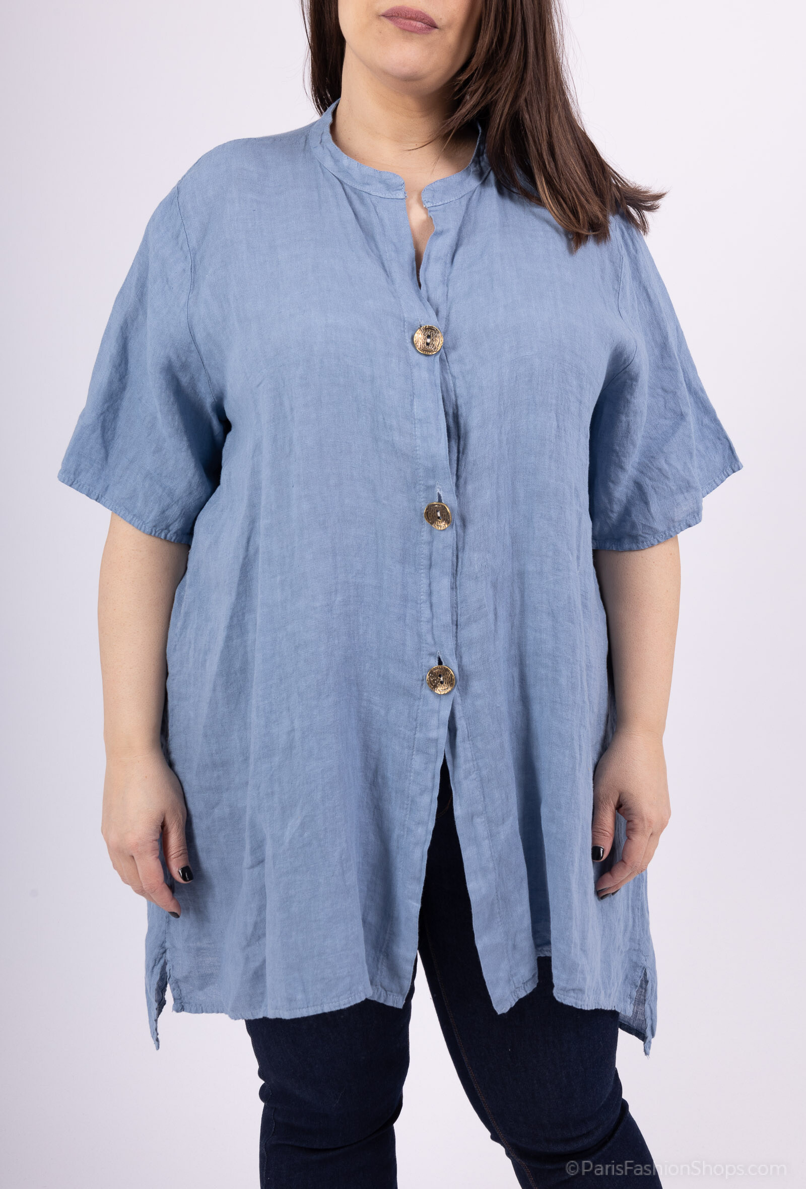 Wholesaler 123LINO - Oversized vest jacket with 3 Mao collar button and short sleeves