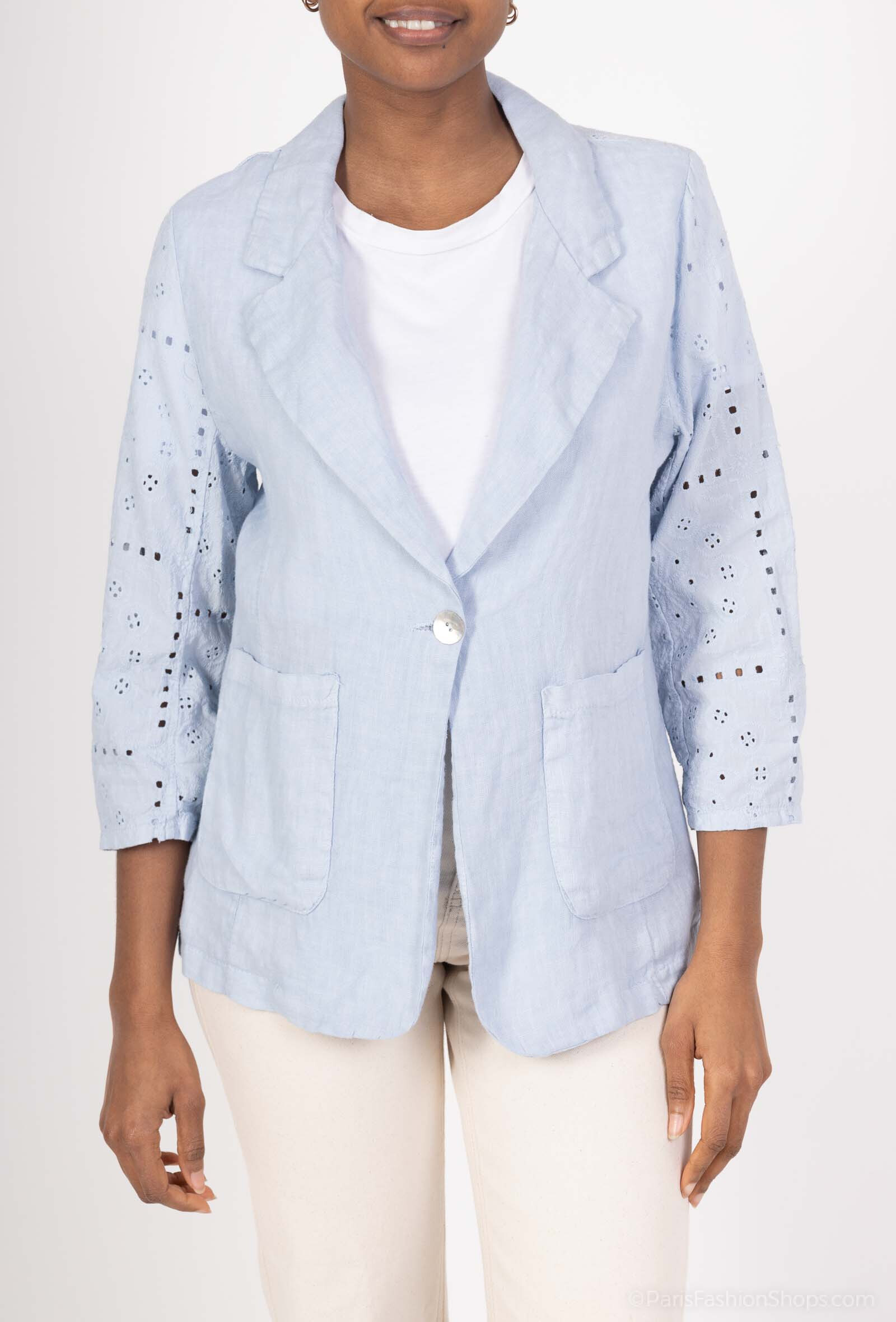Wholesaler 123LINO - Jacket with a two -pocket button in front and embroidery on the back 3/4 handle