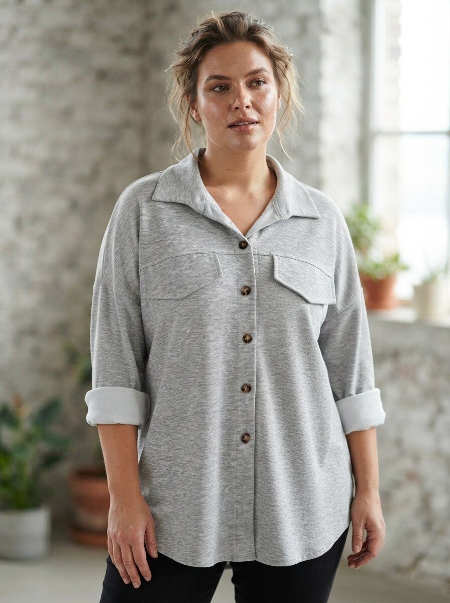 Grossista 168 Fashion - Camicia-Giacca Oversize in Tessuto Morbido con Tasconi Frontali