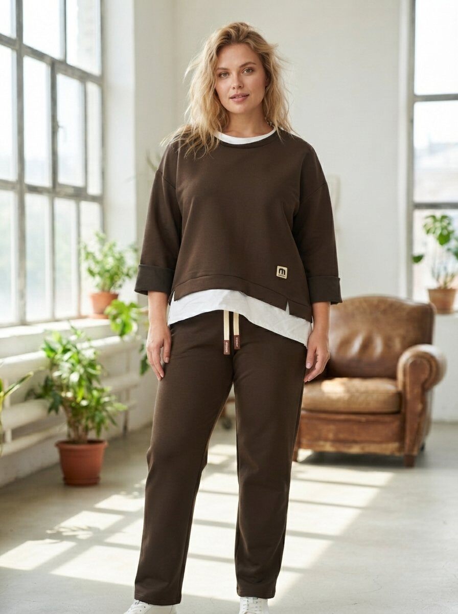 Grossiste 168 Fashion - Ensemble Deux Pièces Sporty-Chic avec Sweat Effet Faux-Deux et Pantalon Coordonné