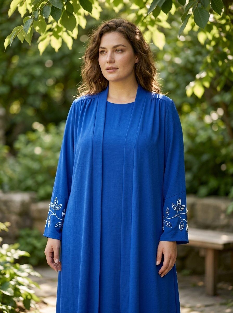 Wholesaler 168 Fashion - Elegant Two-Piece Set: Long Dress and Coordinated Coat with Jewel Details