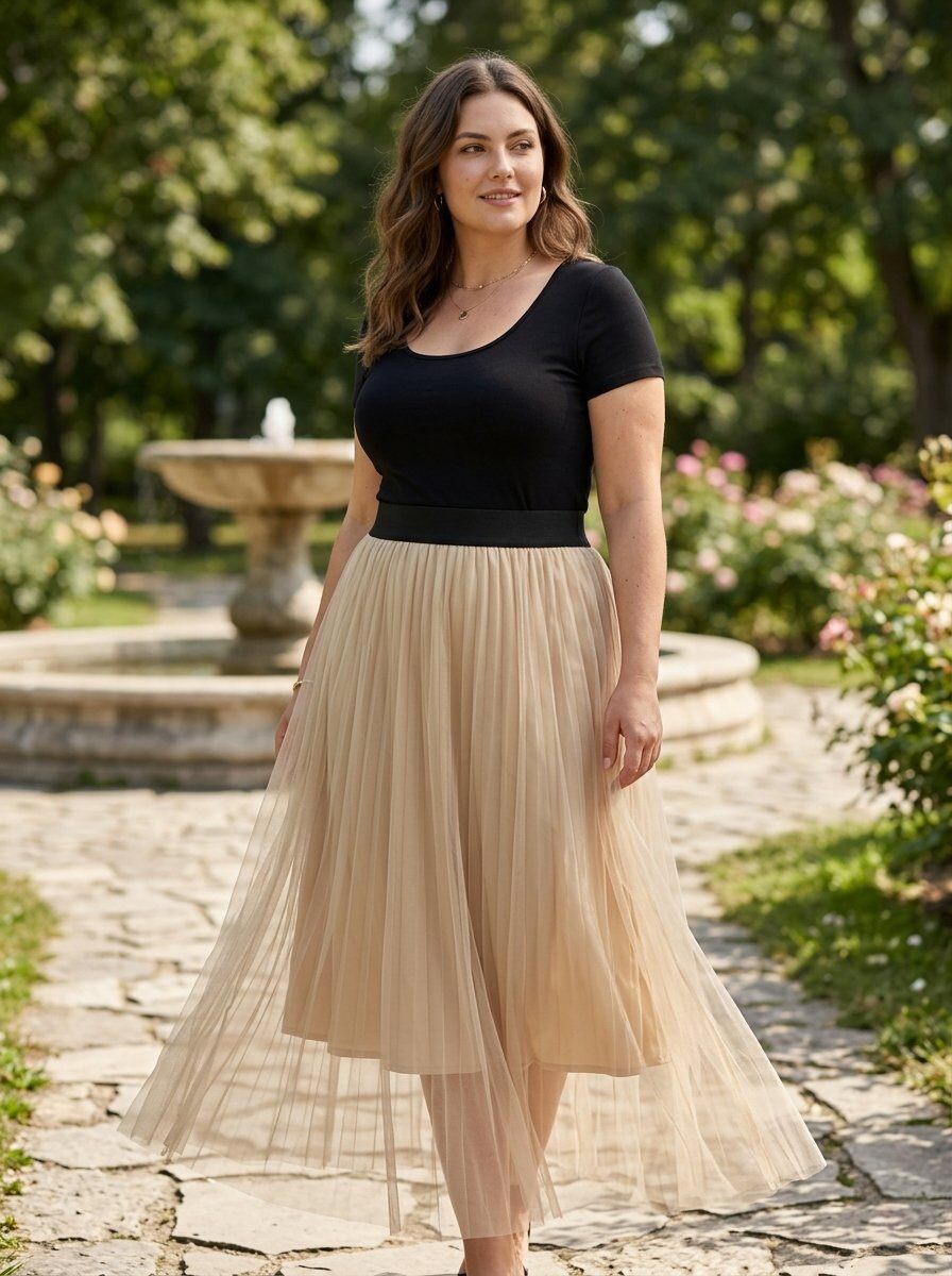 Mayorista 168 Fashion - Falda Larga Plisada de Tul con Doble Capa y Cintura Elástica