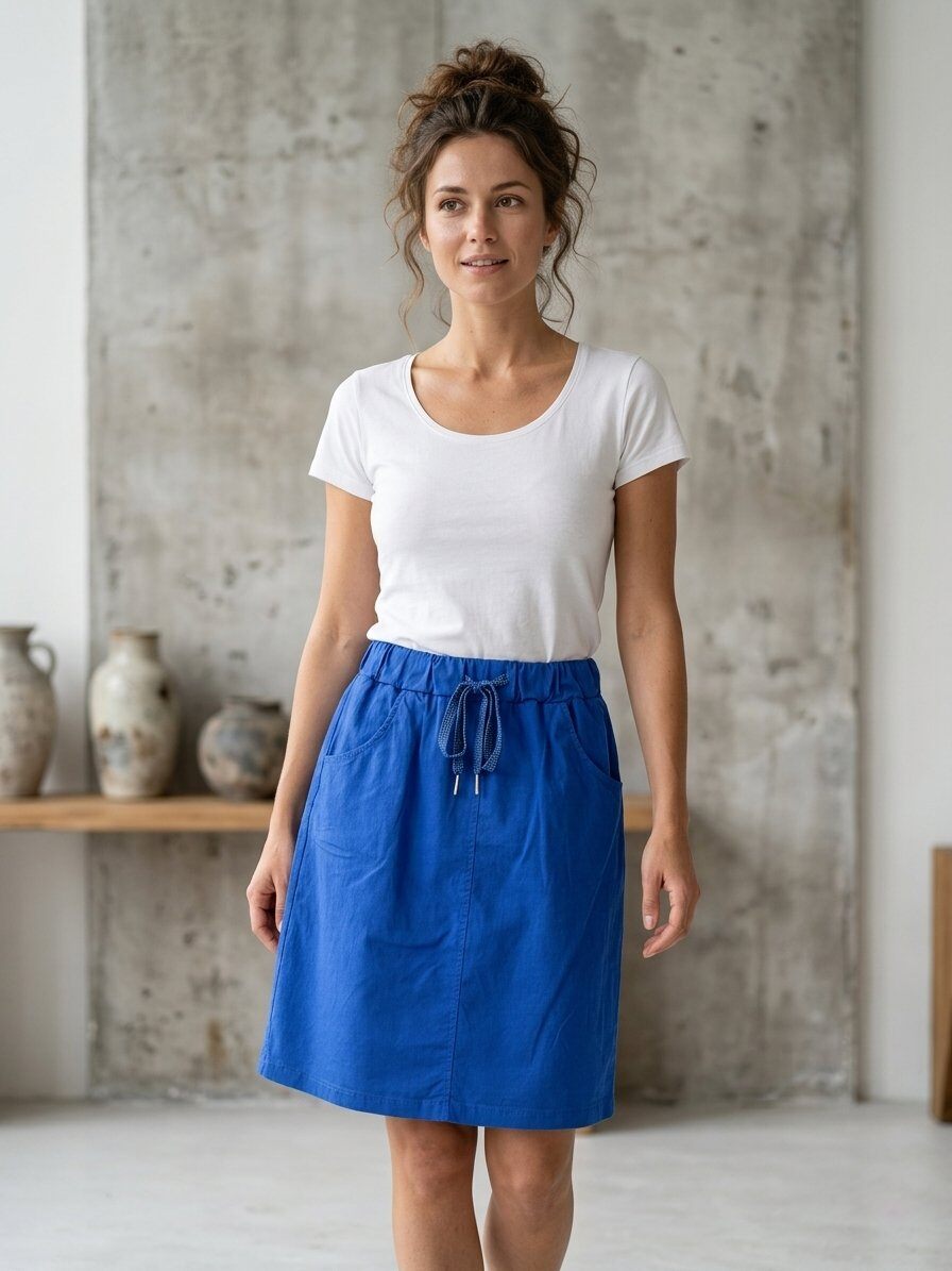 Mayorista 168 Fashion - Falda Corta de Algodón Elástico – Hecha en Italia – Diseño Casual con Cordón y Bolsillos
