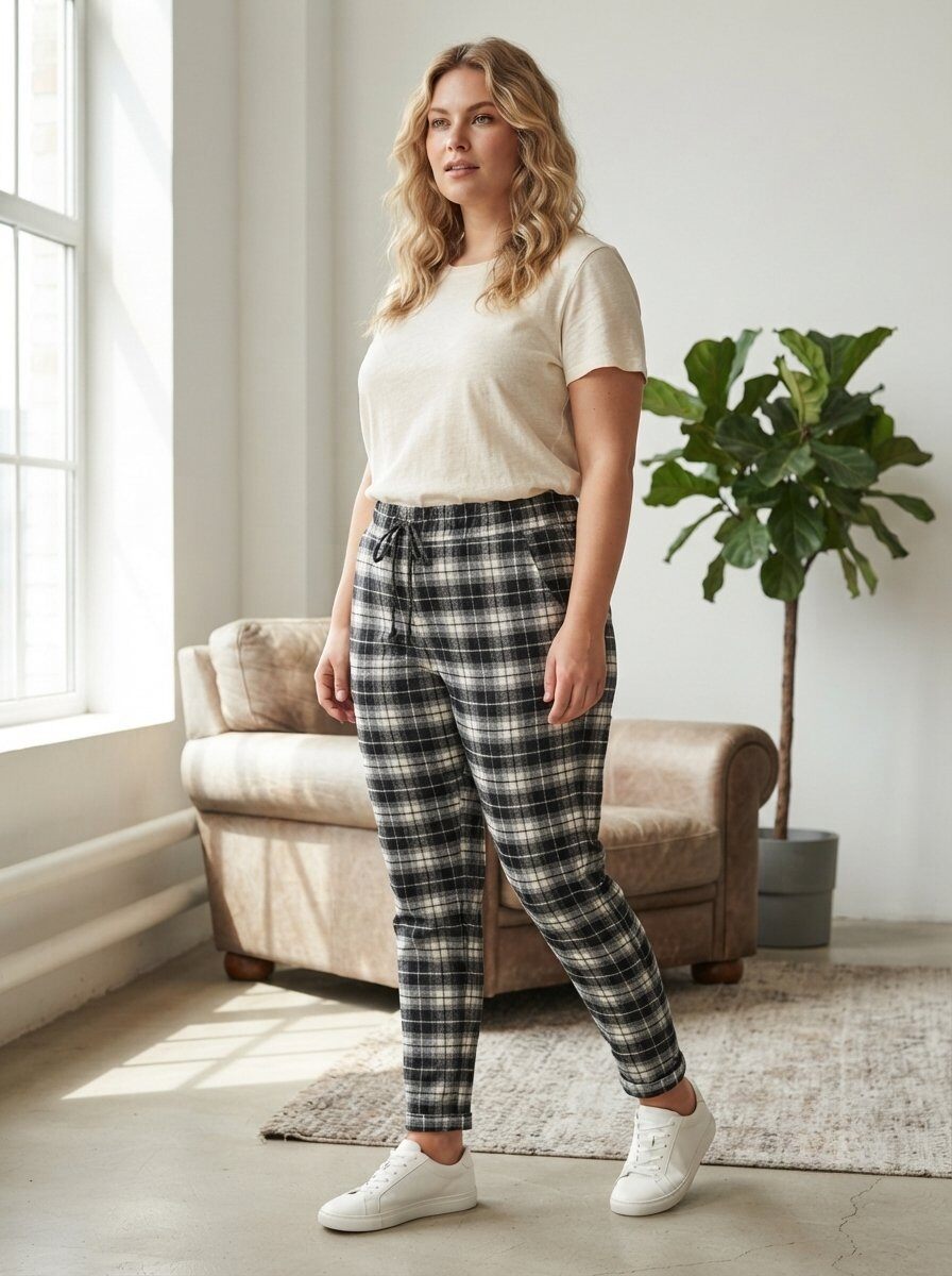 Grossiste 168 Fashion - Pantalon long décontracté à carreaux avec taille élastique et cordon de serrage ajustable