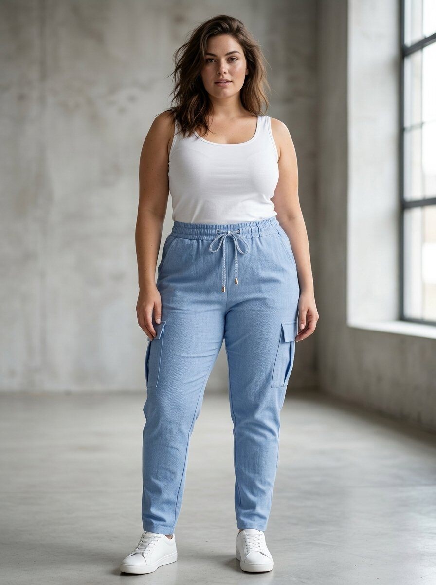Wholesaler 168 Fashion - Casual Cargo Pants with Elastic Waist, Large Side Pockets, and Glitter Drawstring
