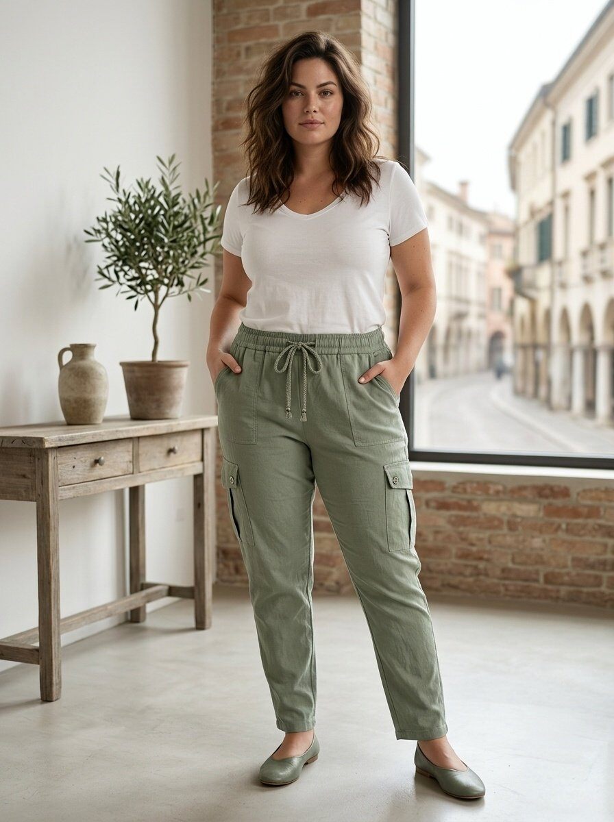 Wholesaler 168 Fashion - Casual Cargo Pants with Elastic Waist, Large Side Pockets, and Glitter Drawstring