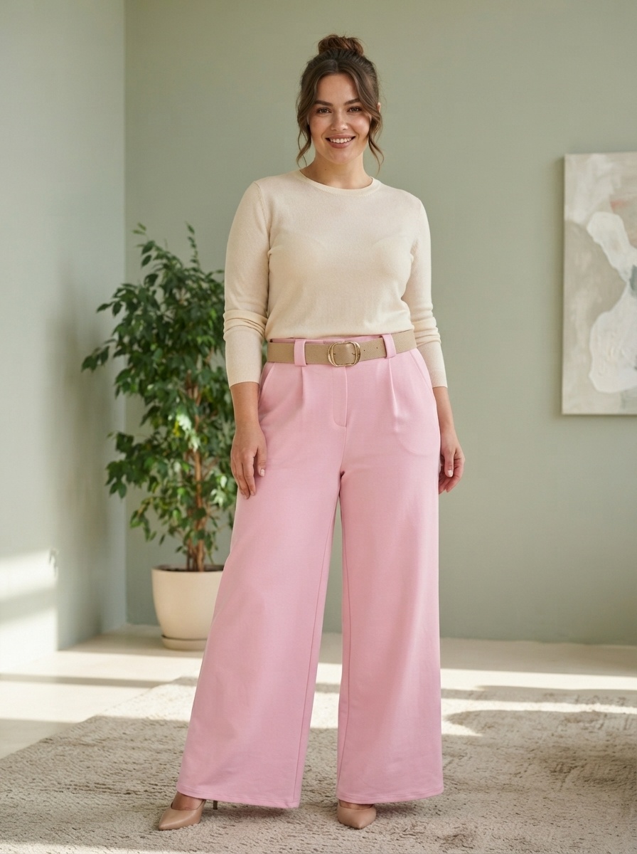 Grossista 168 Fashion - Pantaloni larghi a palazzo con cintura coordinata e pinces