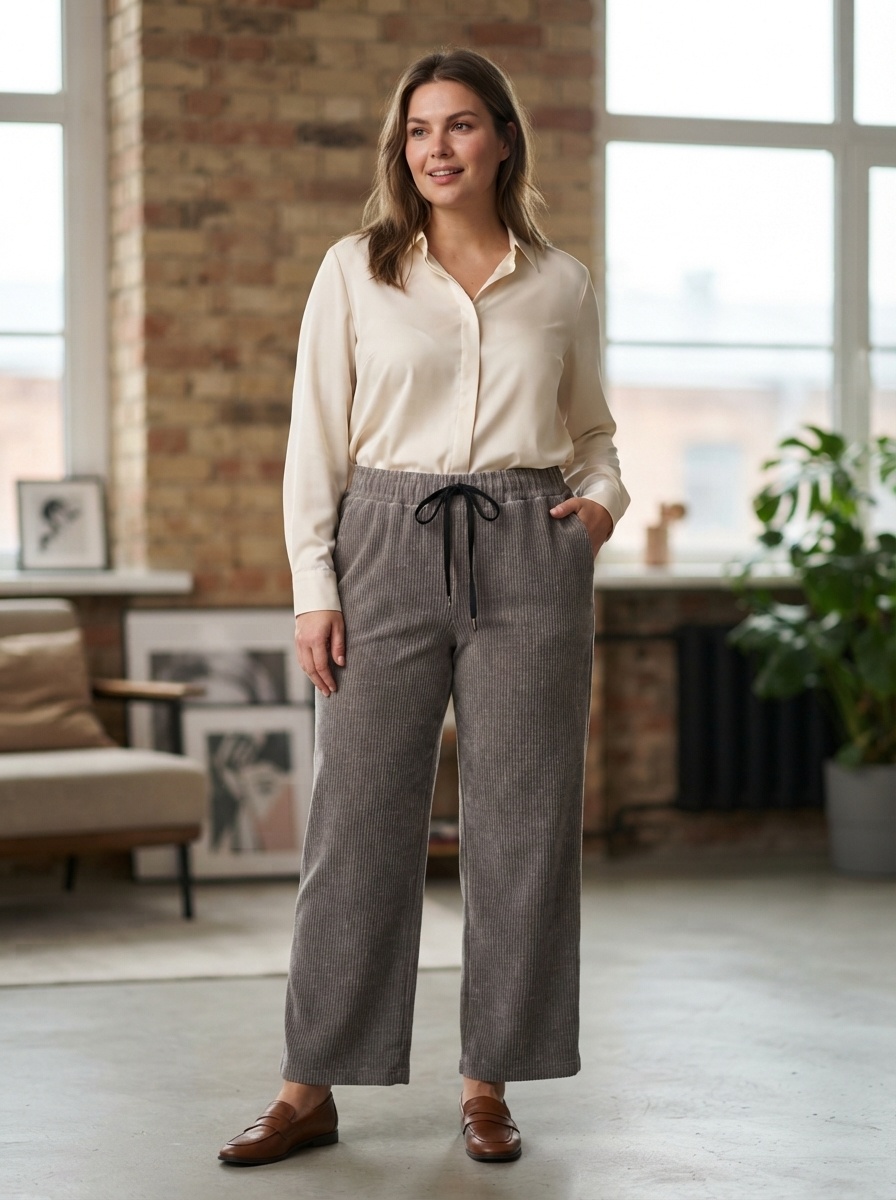 Grossiste 168 Fashion - Pantalon décontracté en velours côtelé avec taille élastique et cordon de serrage