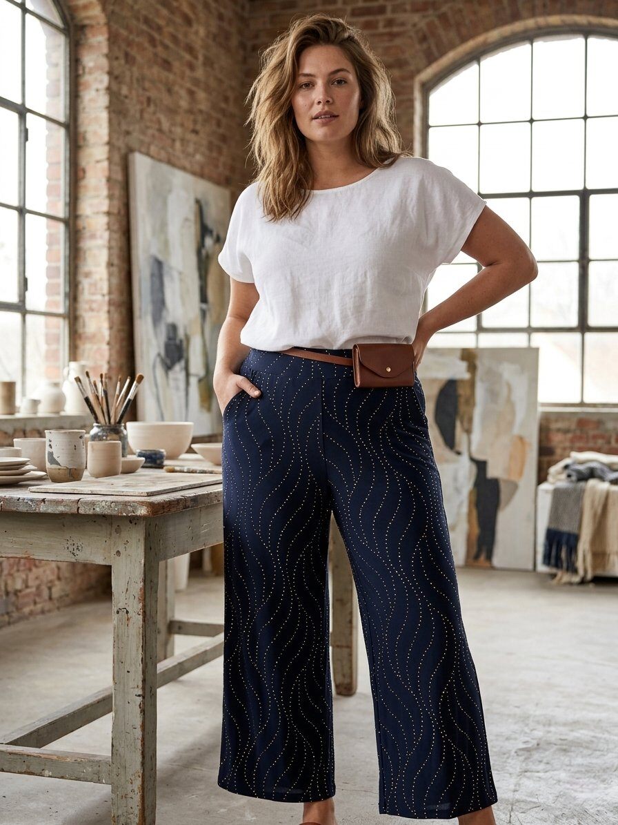 Wholesaler 168 Fashion - Women's Wide Leg Pants with Glitter (Sparkling Effect)