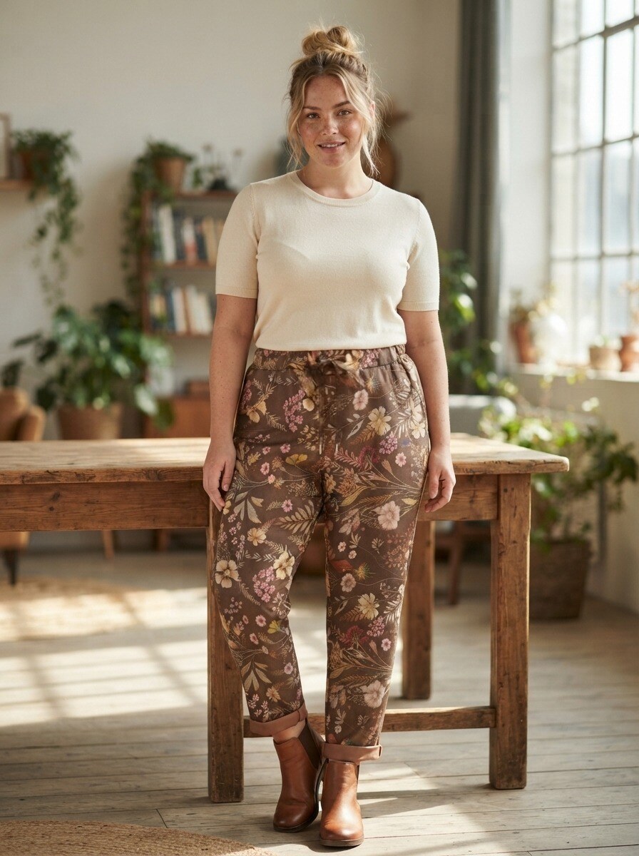 Großhändler 168 Fashion - Lässige Hose mit Fantasiemuster, Kordelzug in der Taille und umgeschlagenem Saum