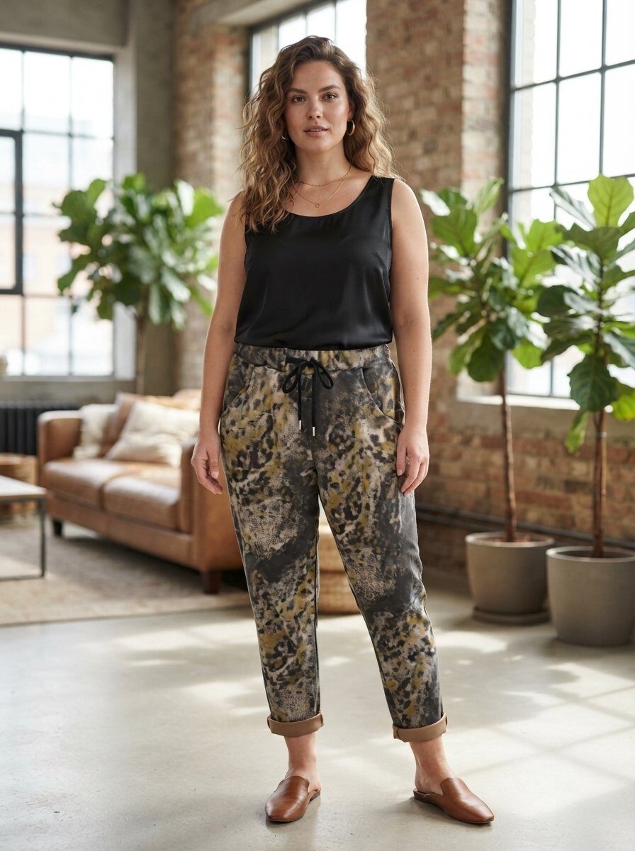 Großhändler 168 Fashion - Lässige Hose mit Fantasiemuster, Kordelzug in der Taille und umgeschlagenem Saum