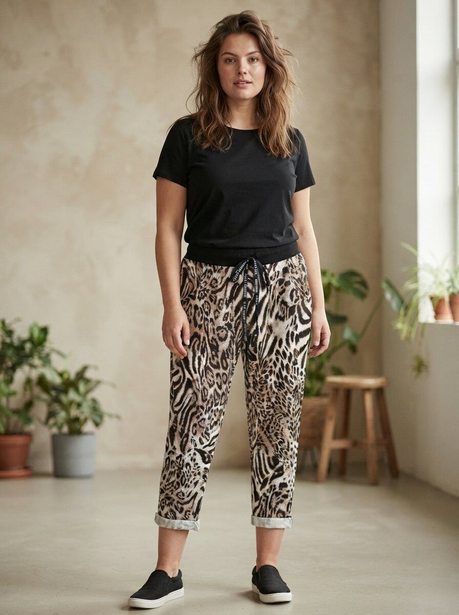 Großhändler 168 Fashion - Lässige Hose mit Blumenmuster, elastischem Bund und umgeschlagenem Saum