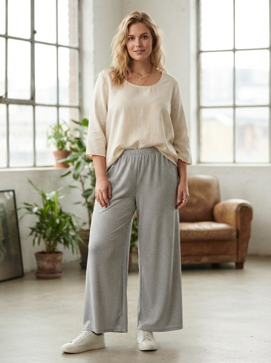 Wholesaler 168 Fashion - Long palazzo pants in shiny / luminous fabric with elastic high waist