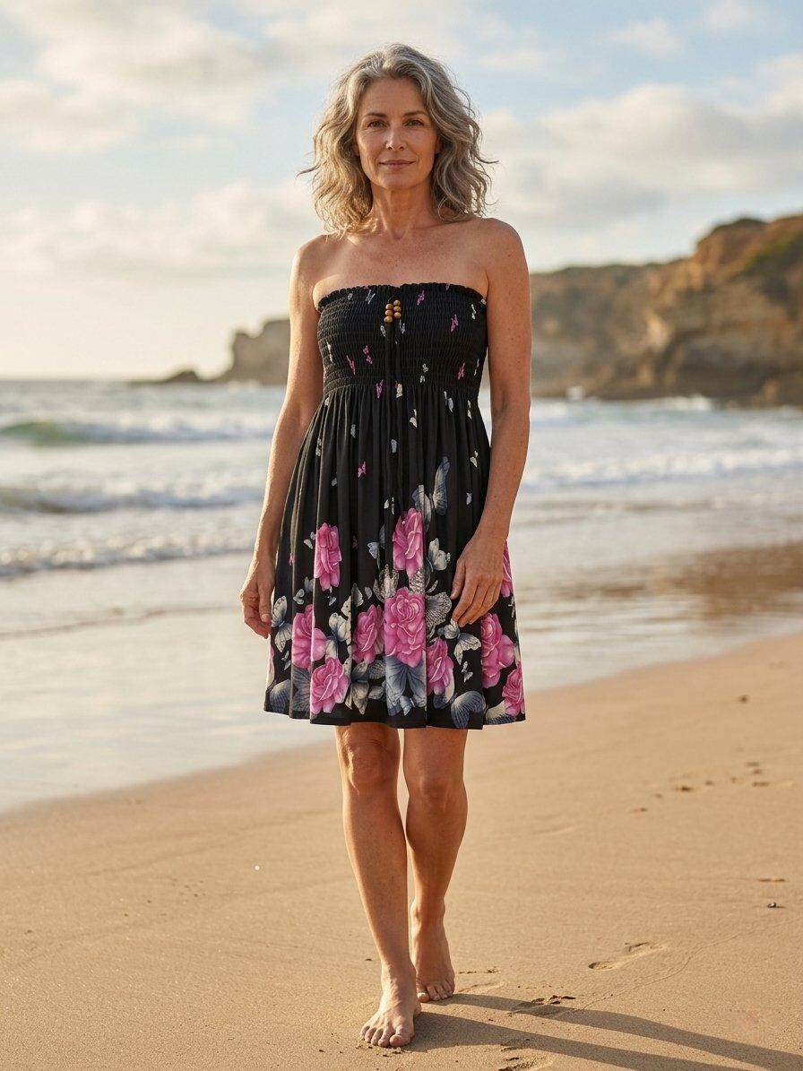 Mayorista 168 Fashion - Vestido Bandeau con Estampado Étnico y Corsé Elástico