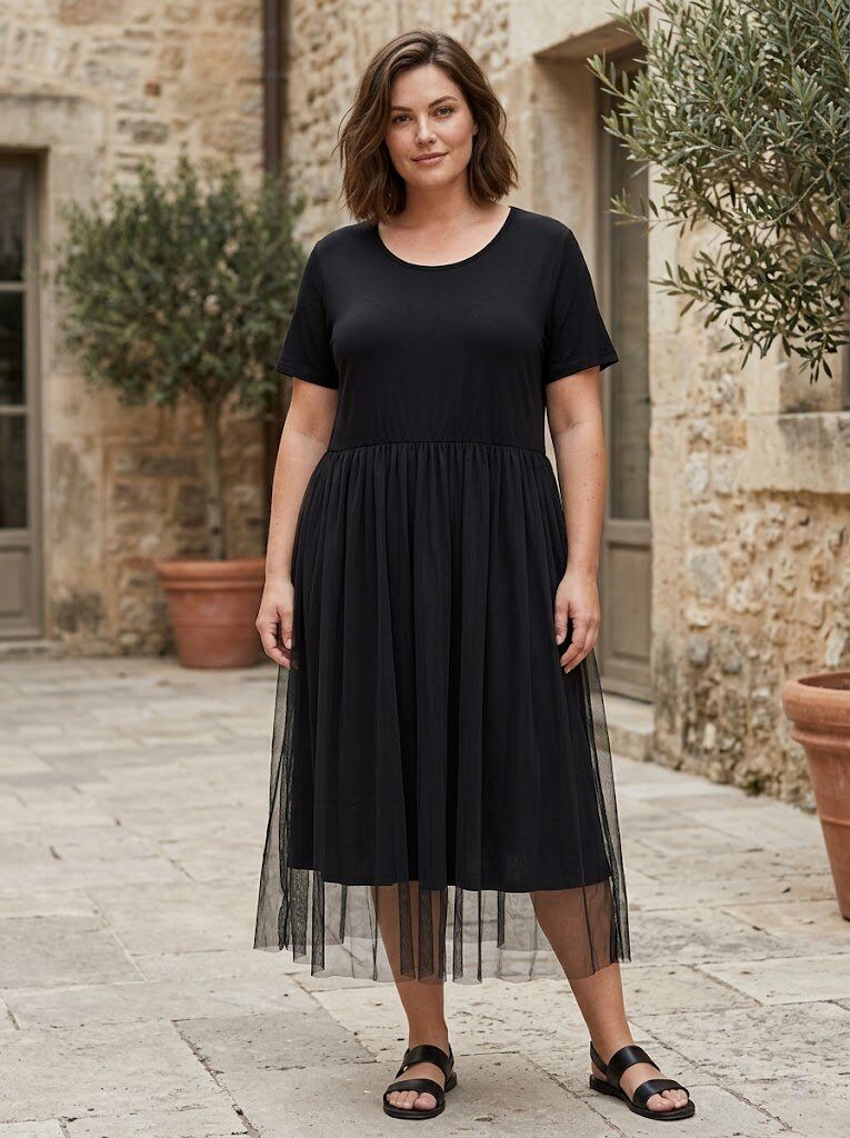 Mayorista 168 Fashion - Vestido Midi de Manga Corta con Falda de Tul en Capas