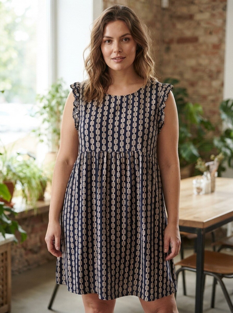 Wholesaler 168 Fashion - Midi Dress with Baroque/Floral Print and Ruffle Detail on the Shoulders
