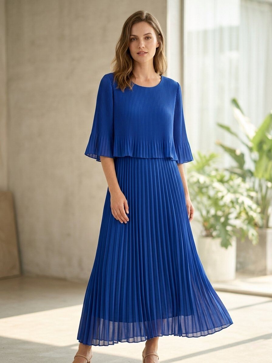 Wholesaler 168 Fashion - Pleated Dress with Cape