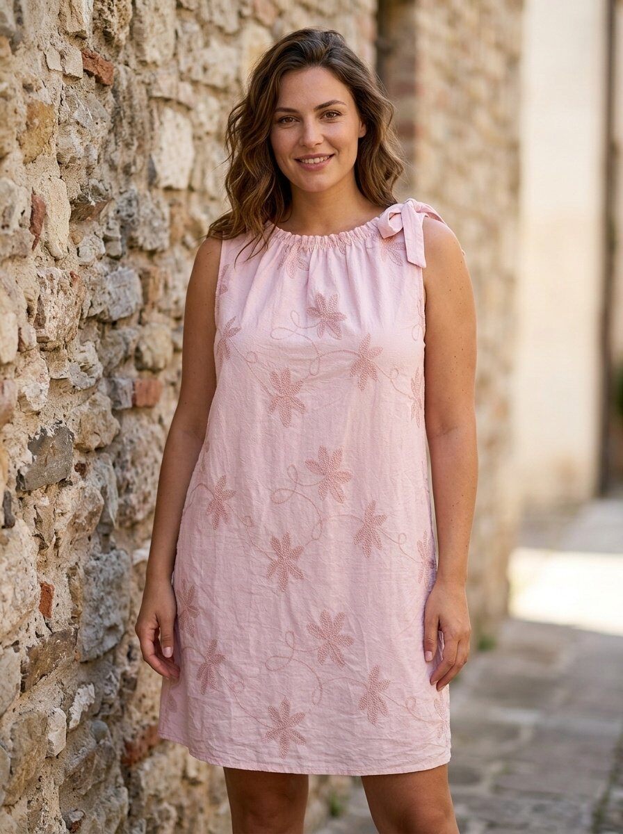 Wholesaler 168 Fashion - Sleeveless Midi Dress with Floral Embroidery and Bow Detail on the Shoulder
