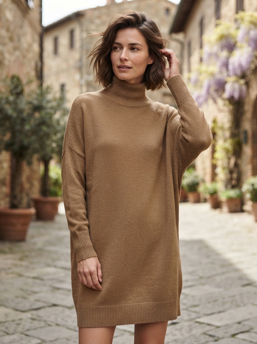 oversized rib knit dress long with ribbed turtleneck and asymmetrical hem NFL 2024 Drop 2
