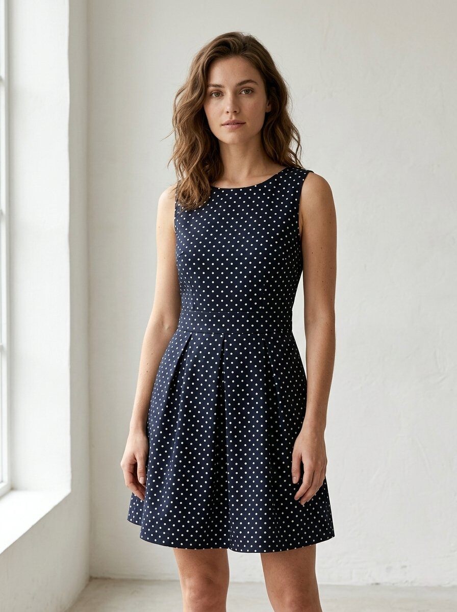 Wholesaler 168 Fashion - Sleeveless Polka Dot Dress in Retro Style with Pleated Skirt