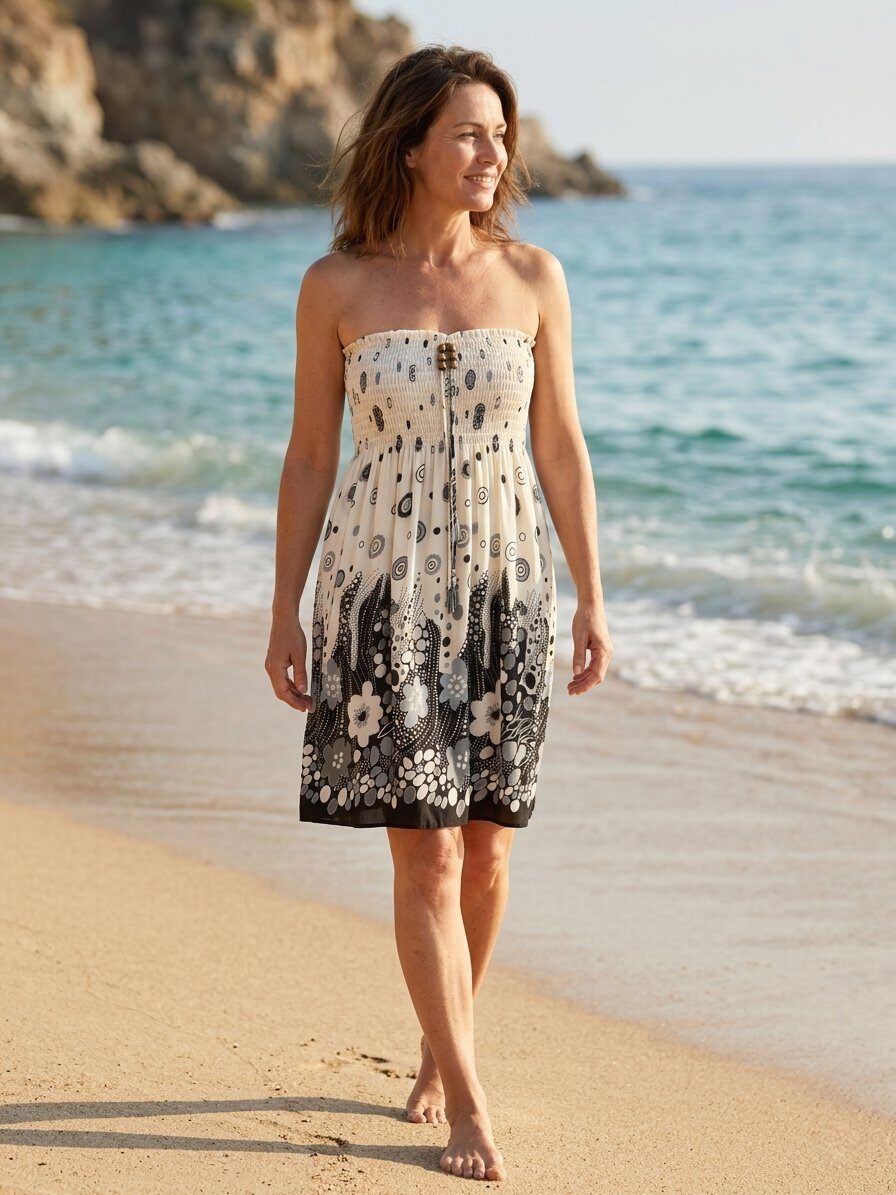 Mayorista 168 Fashion - Vestido Bandeau con Estampado Étnico y Corsé Elástico