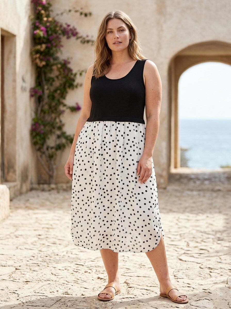 Mayorista 168 Fashion - Vestido Sin Mangas Combinado con Top Básico y Falda Flotante Estampada