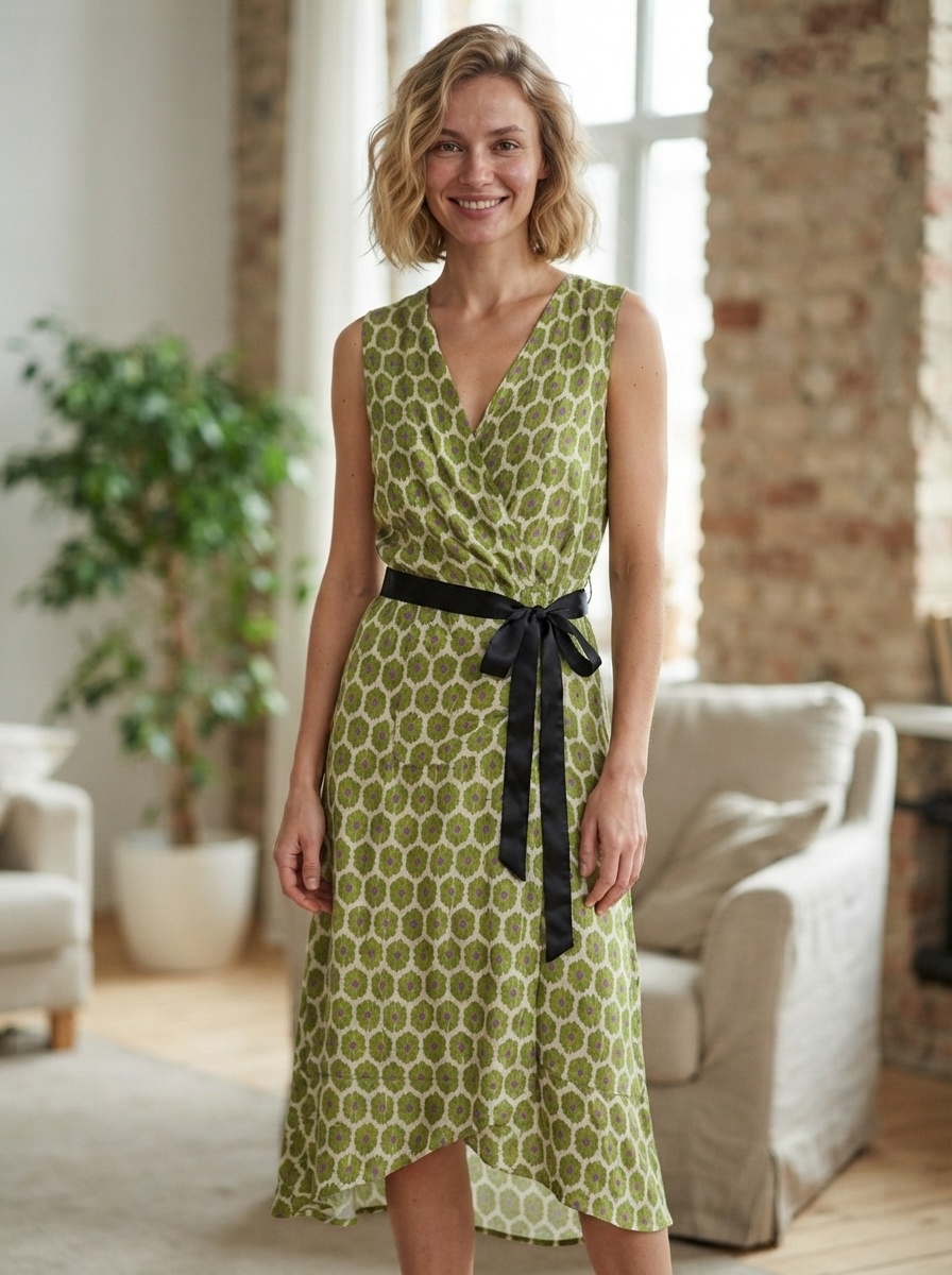 Grossiste 168 Fashion - Robe Midi Portefeuille avec Décolleté en V et Ceinture à la Taille