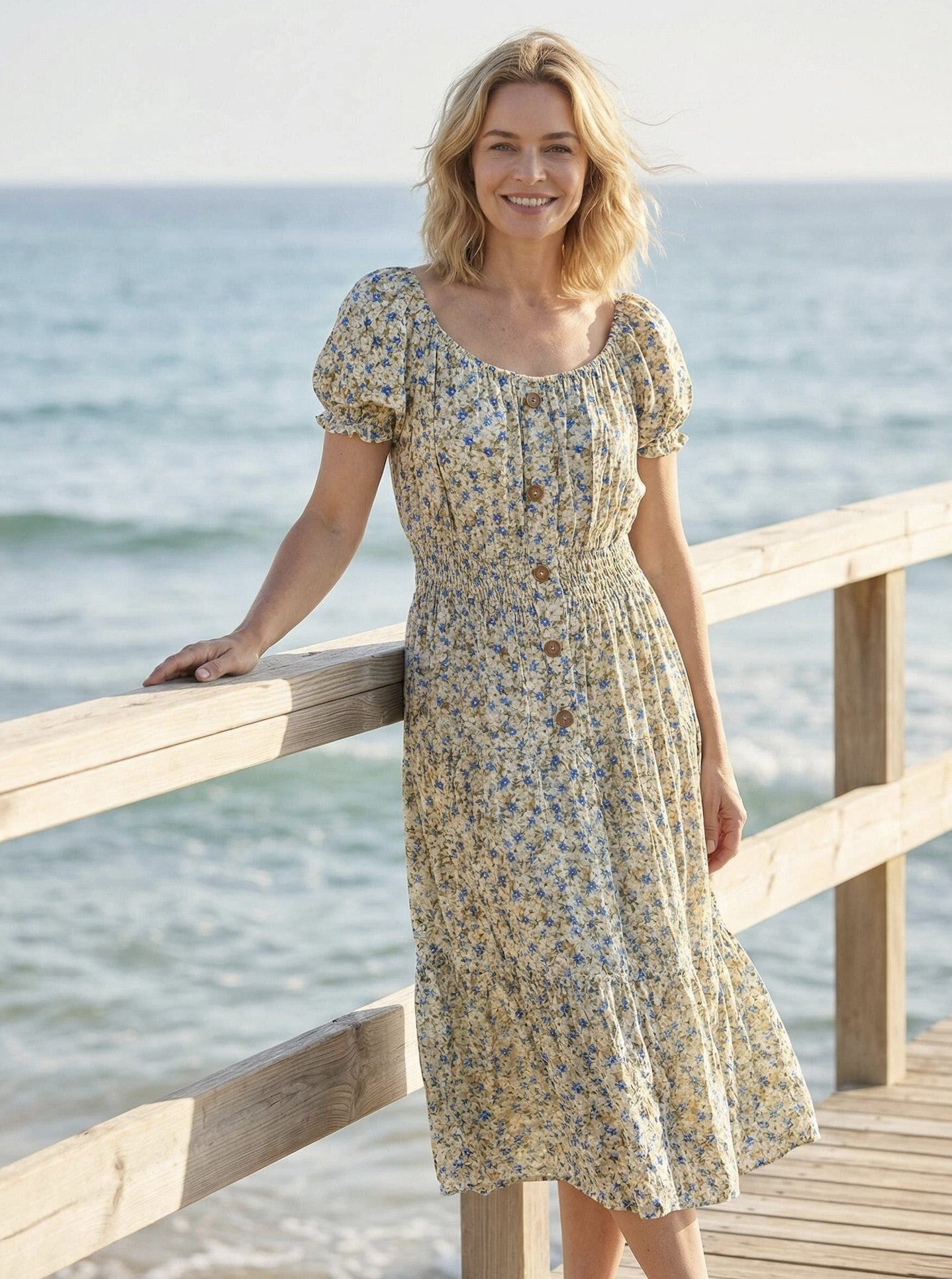 Wholesaler 168 Fashion - Curvy Floral Long Dress with Buttons