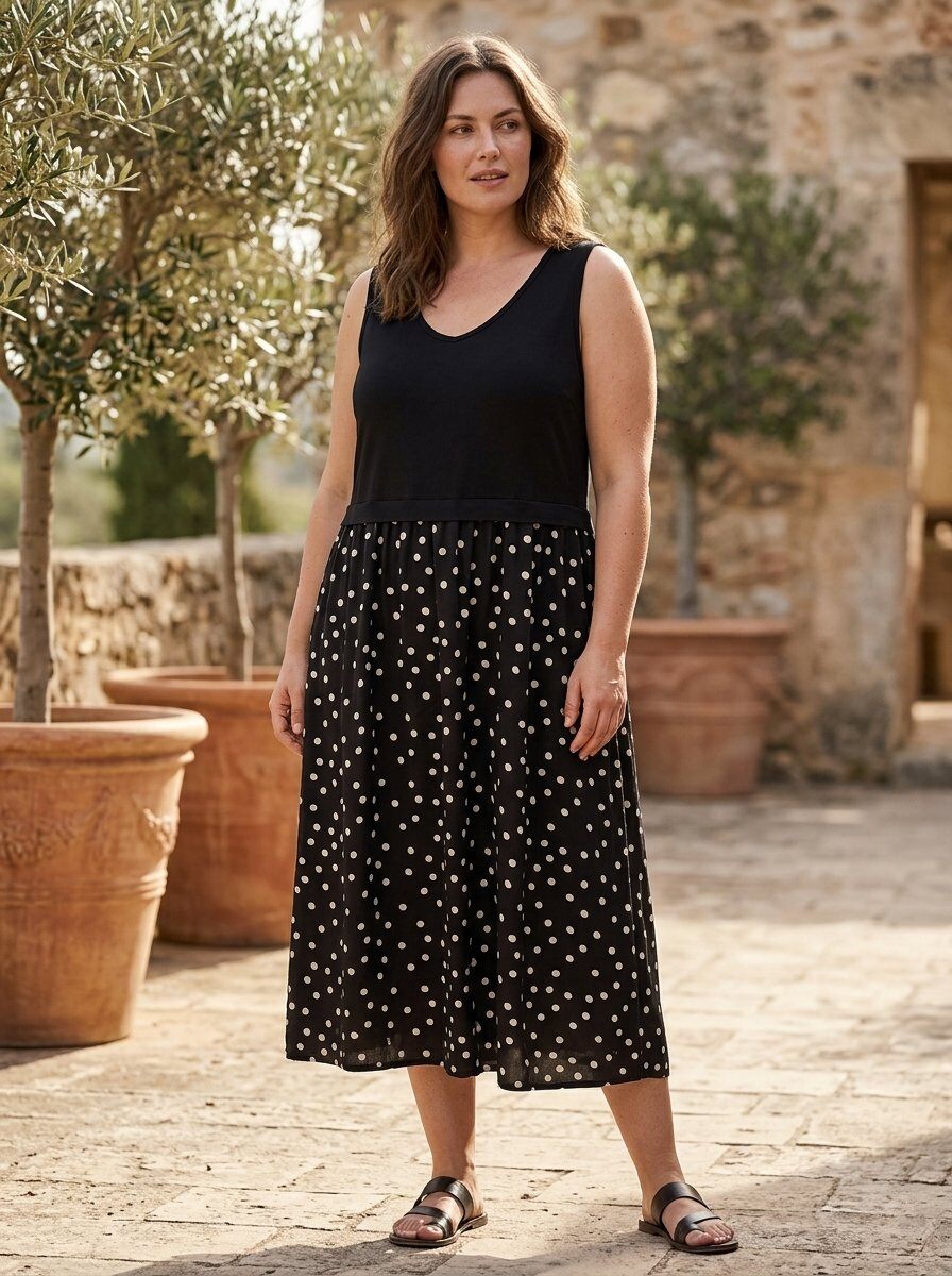 Mayorista 168 Fashion - Vestido sin mangas combinado con un top básico y una falda flotante estampada