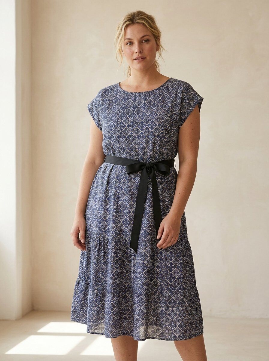 Wholesaler 168 Fashion - Short Sleeve Midi Dress with Floral Tie-Dye Print and Waist Belt