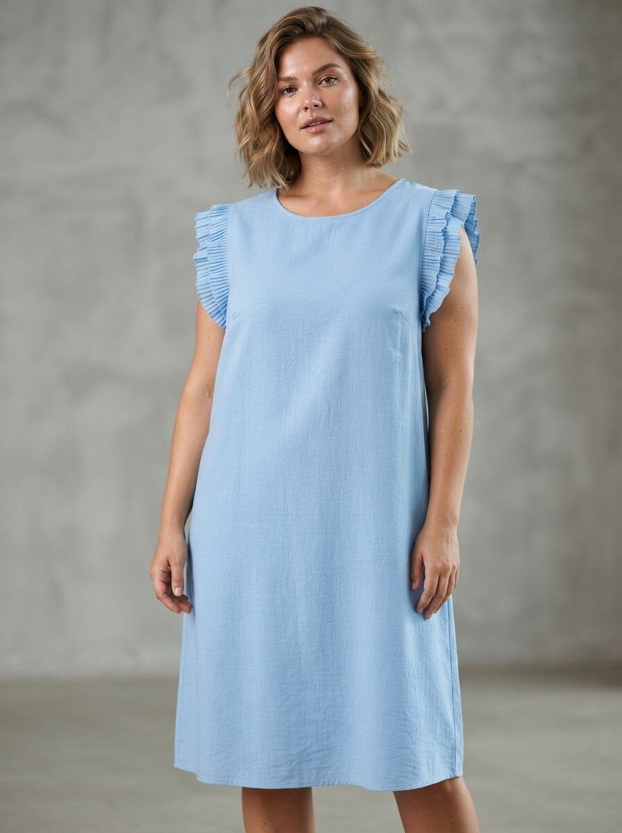 Grossista 168 Fashion - Abito Midi Lineare con Dettaglio a Volant Plissé sulle Spalle