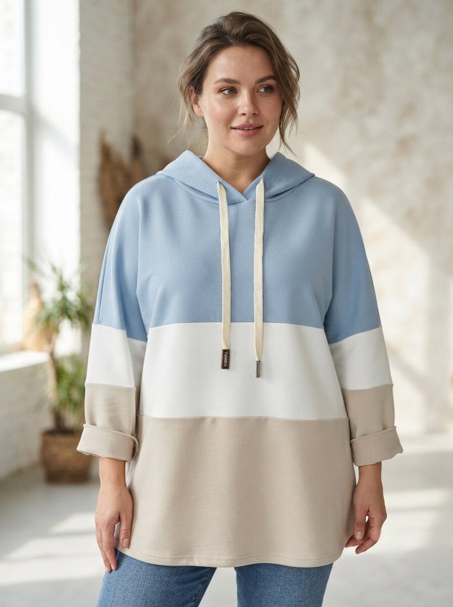 Wholesaler 168 Fashion - Oversized Hoodie with Drawstring and Color-Block Design
