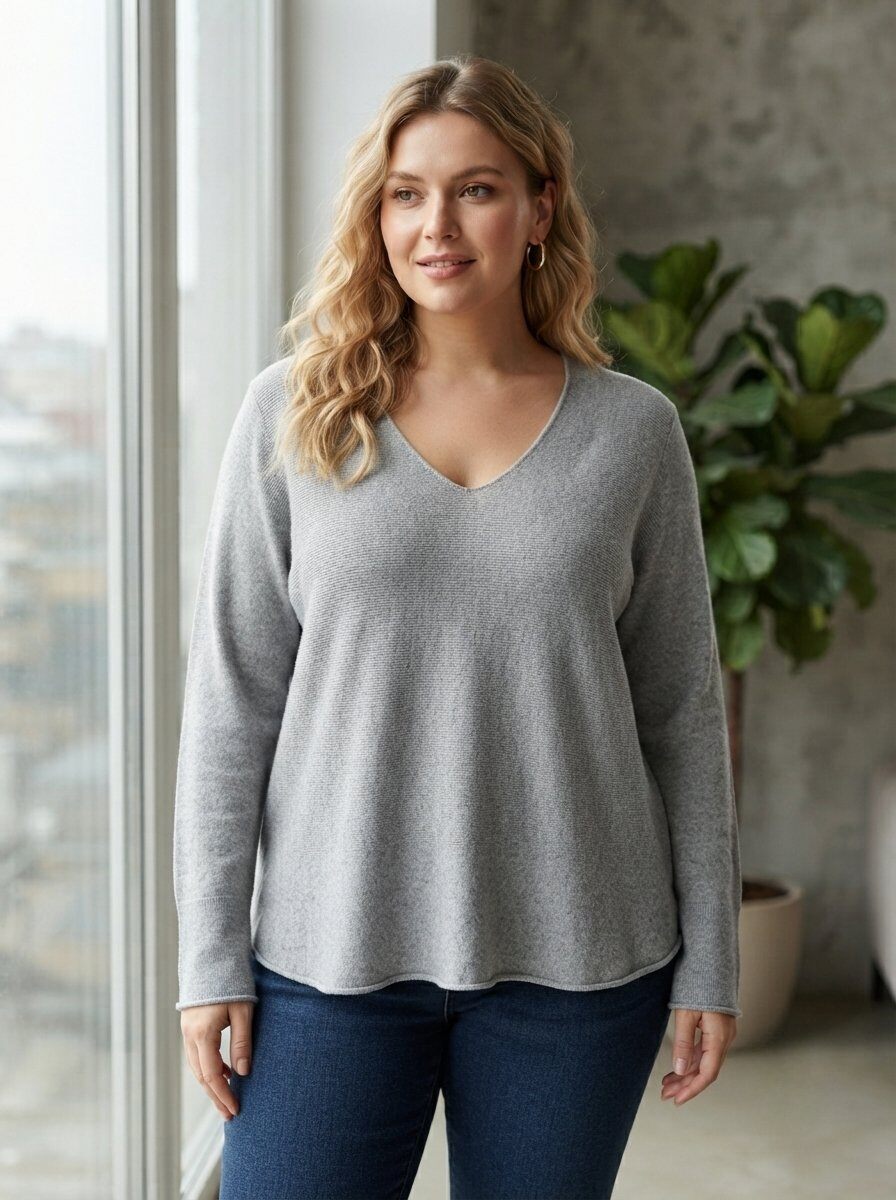 Wholesaler 168 Fashion - Long sleeve top in lightweight knit with V-neck