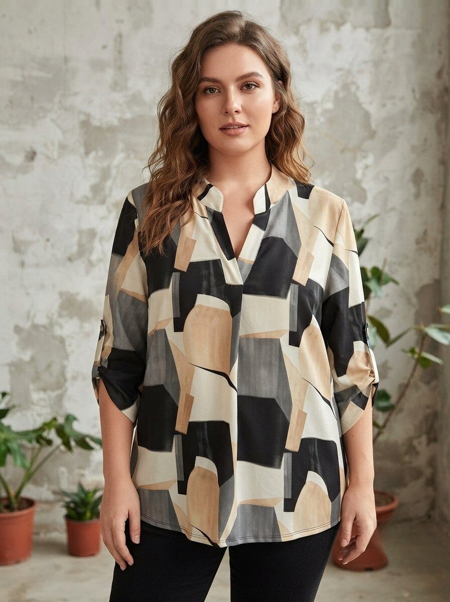 Großhändler 168 Fashion - Langarmhemd mit V-Ausschnitt und Druck