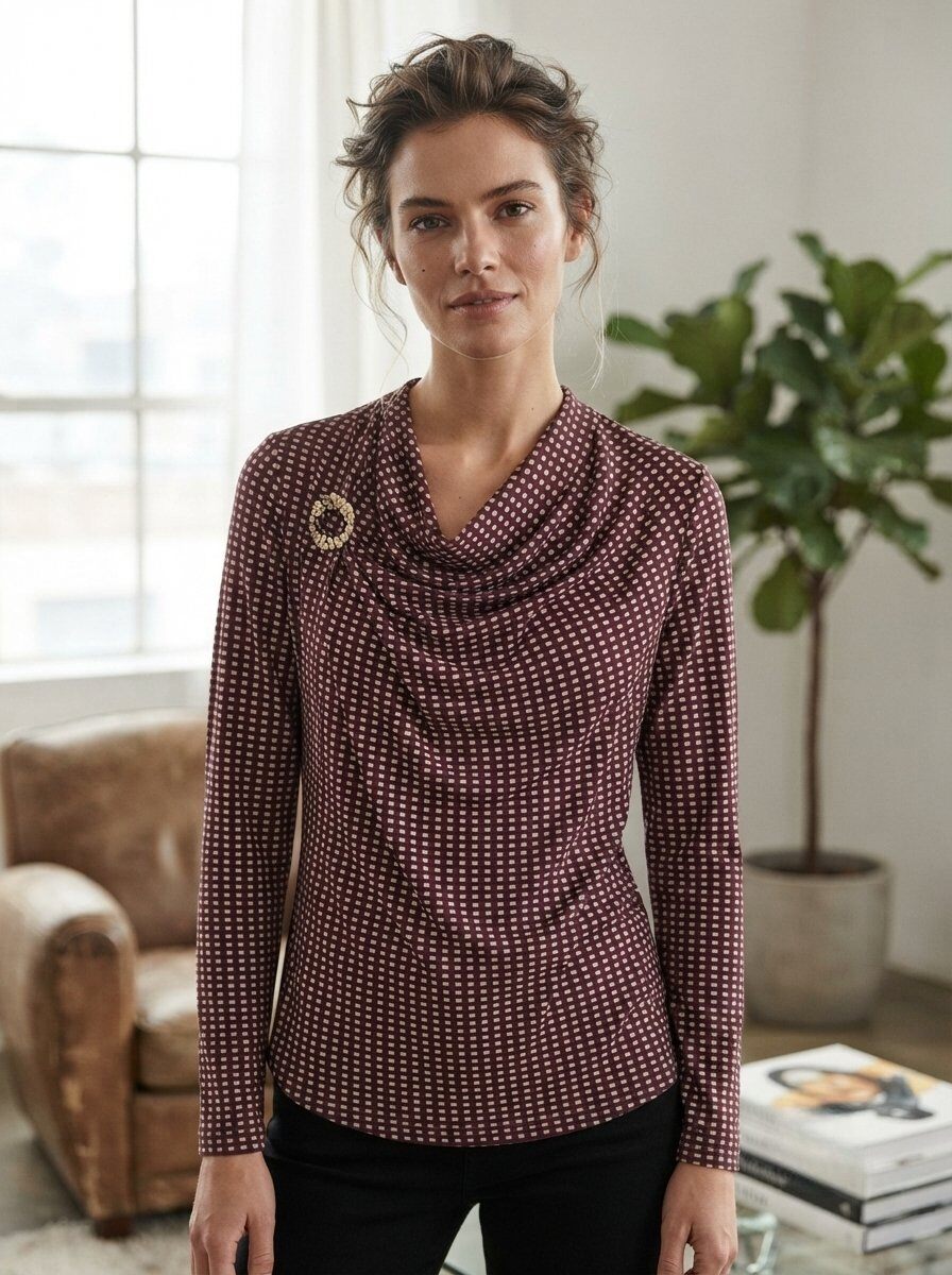 Großhändler 168 Fashion - Langarmshirt mit Drapiertem Ausschnitt und Schmuckdetail