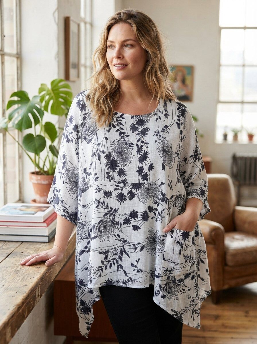 Grossiste 168 Fashion - T-shirt Oversize avec Imprimé Floral Artistique et Coupe Fluid-Fit