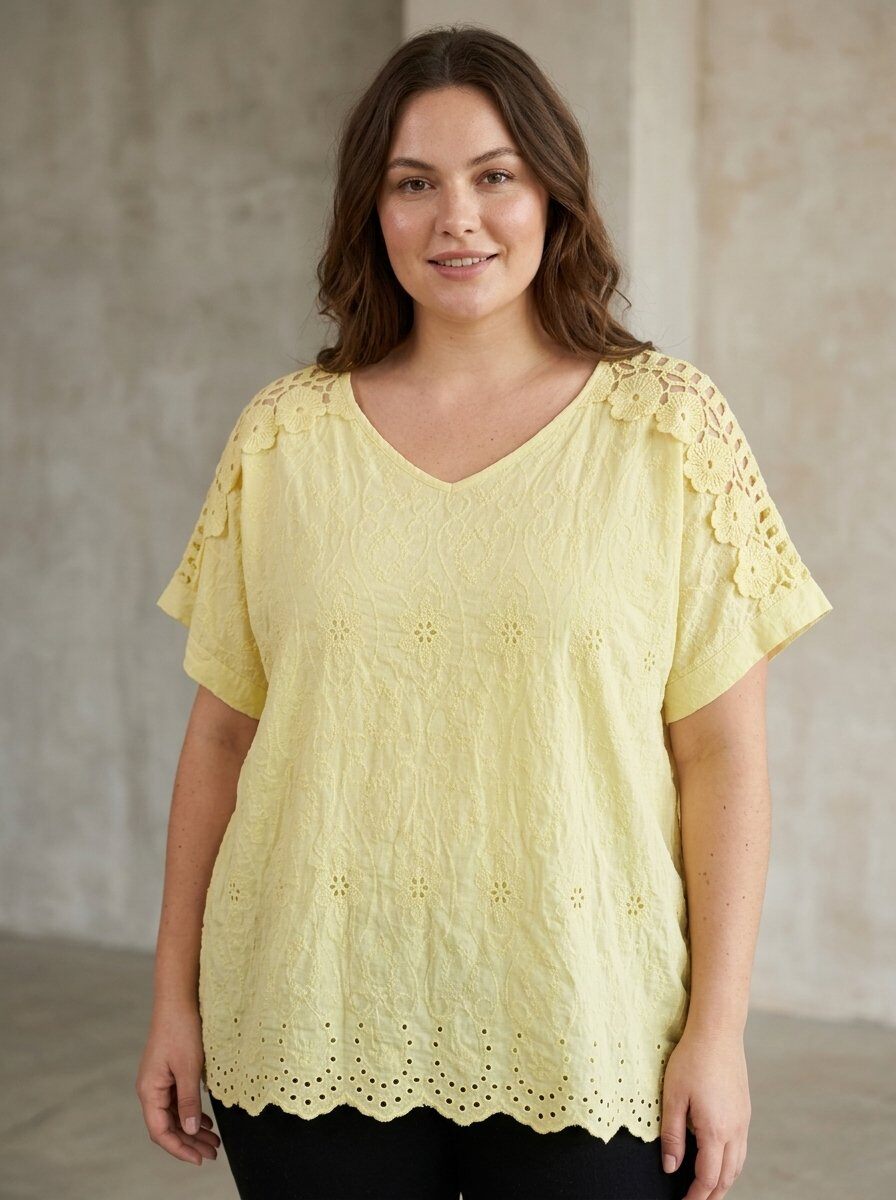 Wholesaler 168 Fashion - Light Blouse with All-Over Eyelet Embroidery and Crochet Lace Yoke