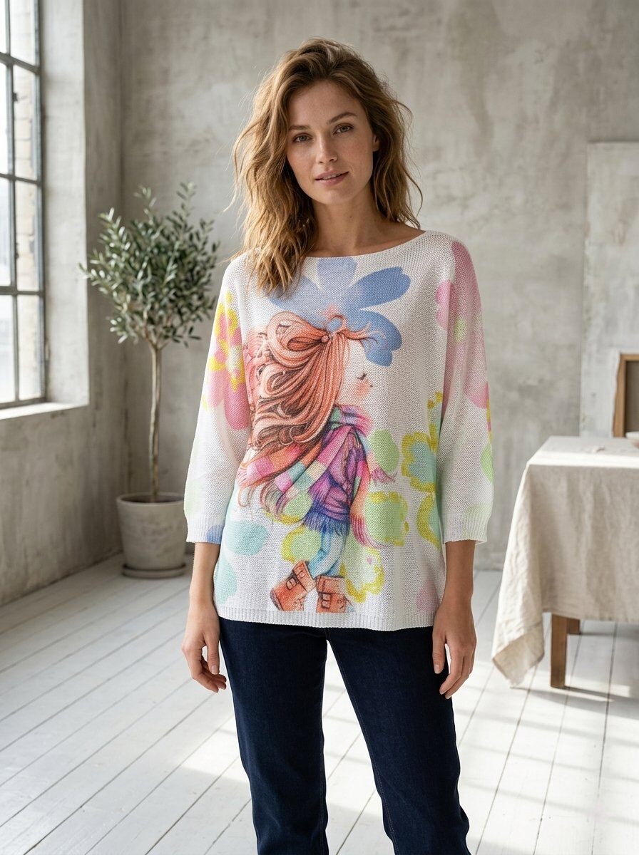 Wholesaler 168 Fashion - Lightweight Sweater with Print
