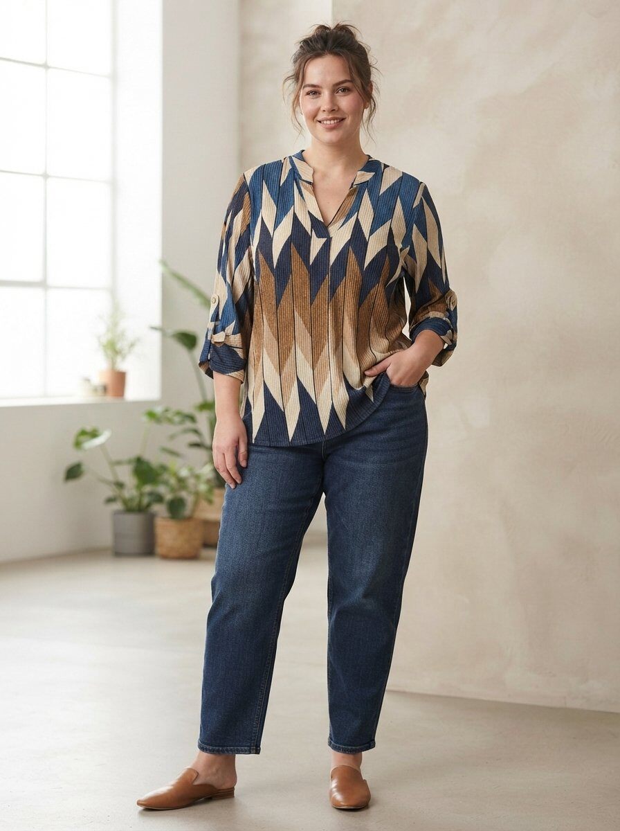 Großhändler 168 Fashion - Langarmhemd mit V-Ausschnitt und Druck