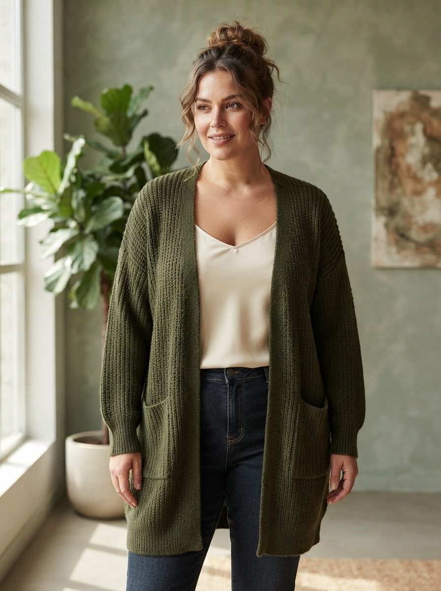 Grossiste 168 Fashion - Cardigan long oversize en grosse maille avec poches frontales