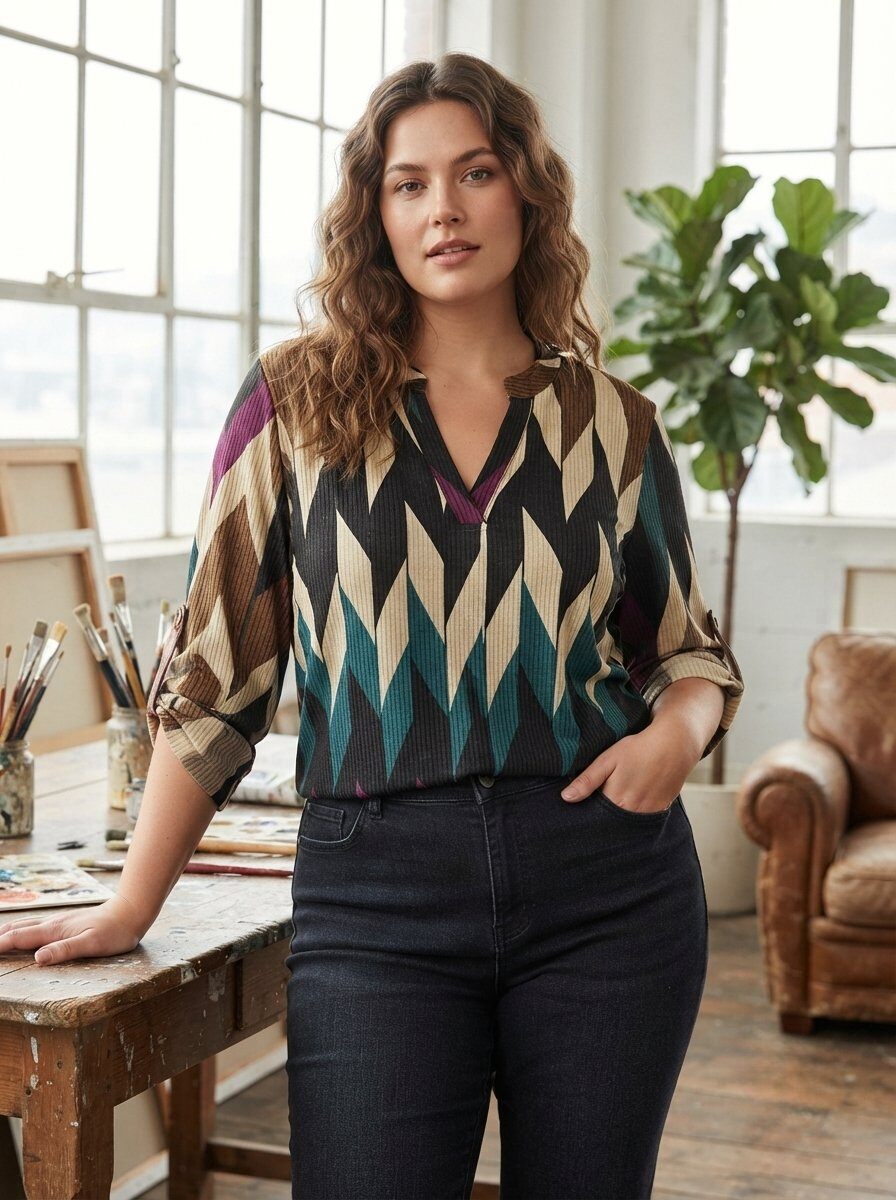 Großhändler 168 Fashion - Langarmhemd mit V-Ausschnitt und Druck