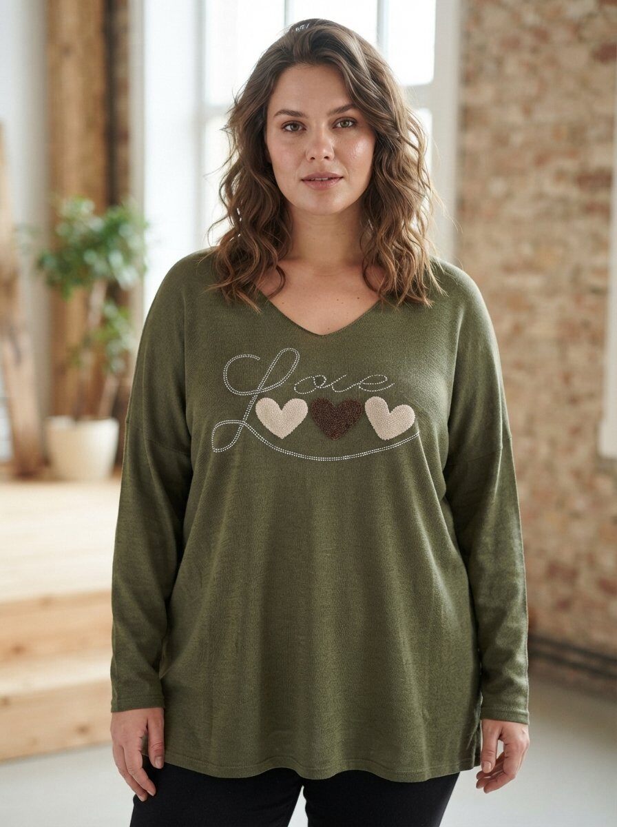 Wholesaler 168 Fashion - Long-sleeve top with Love graphic and decorative hearts