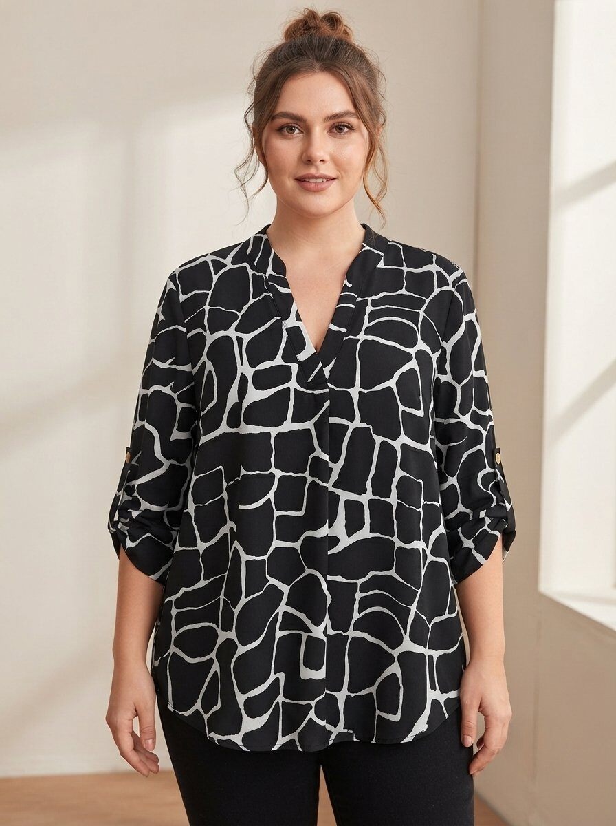 Großhändler 168 Fashion - Langarmhemd mit V-Ausschnitt und Druck