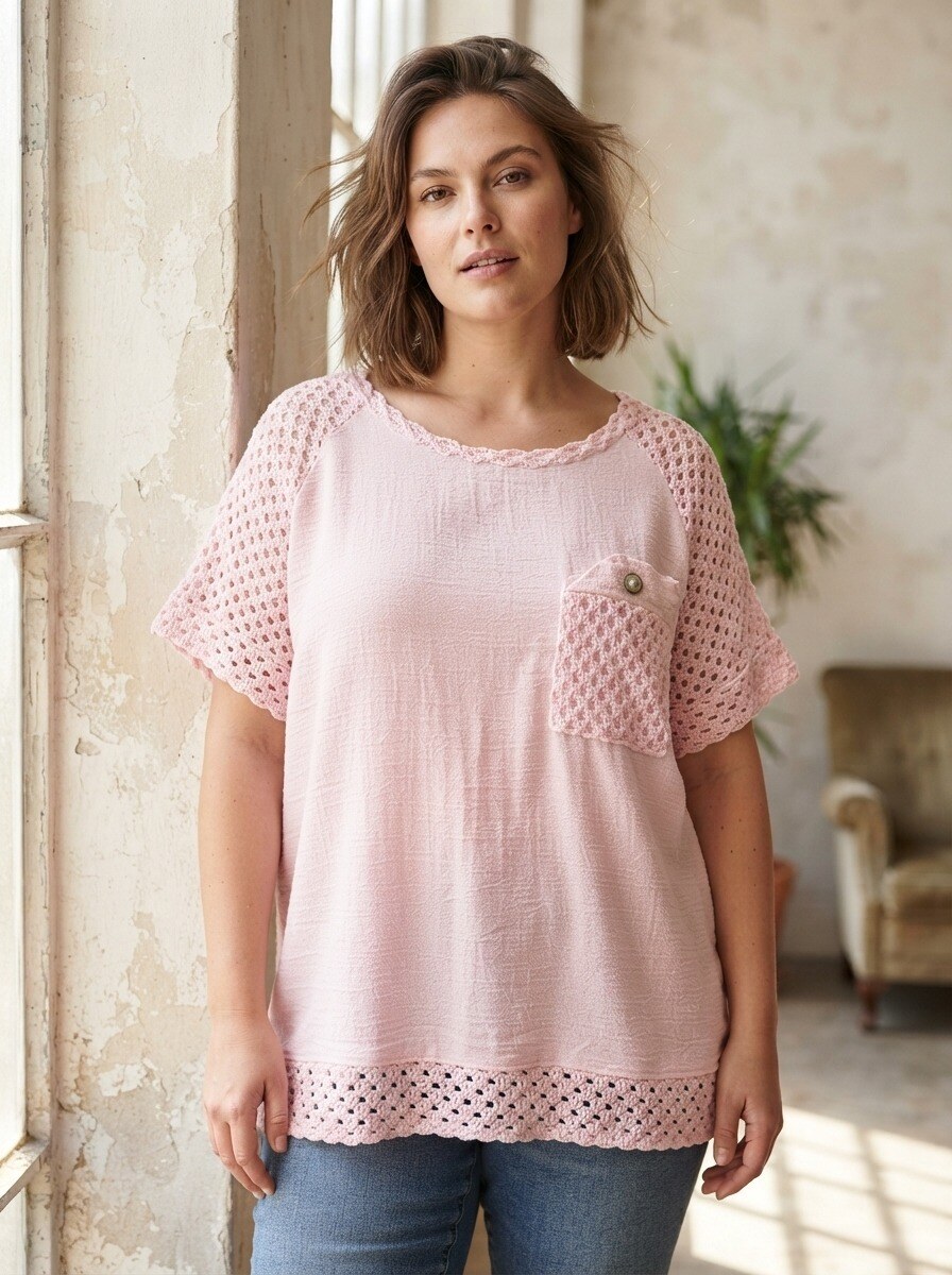 Wholesaler 168 Fashion - Curvy Sweater with Pearl Button Pocket