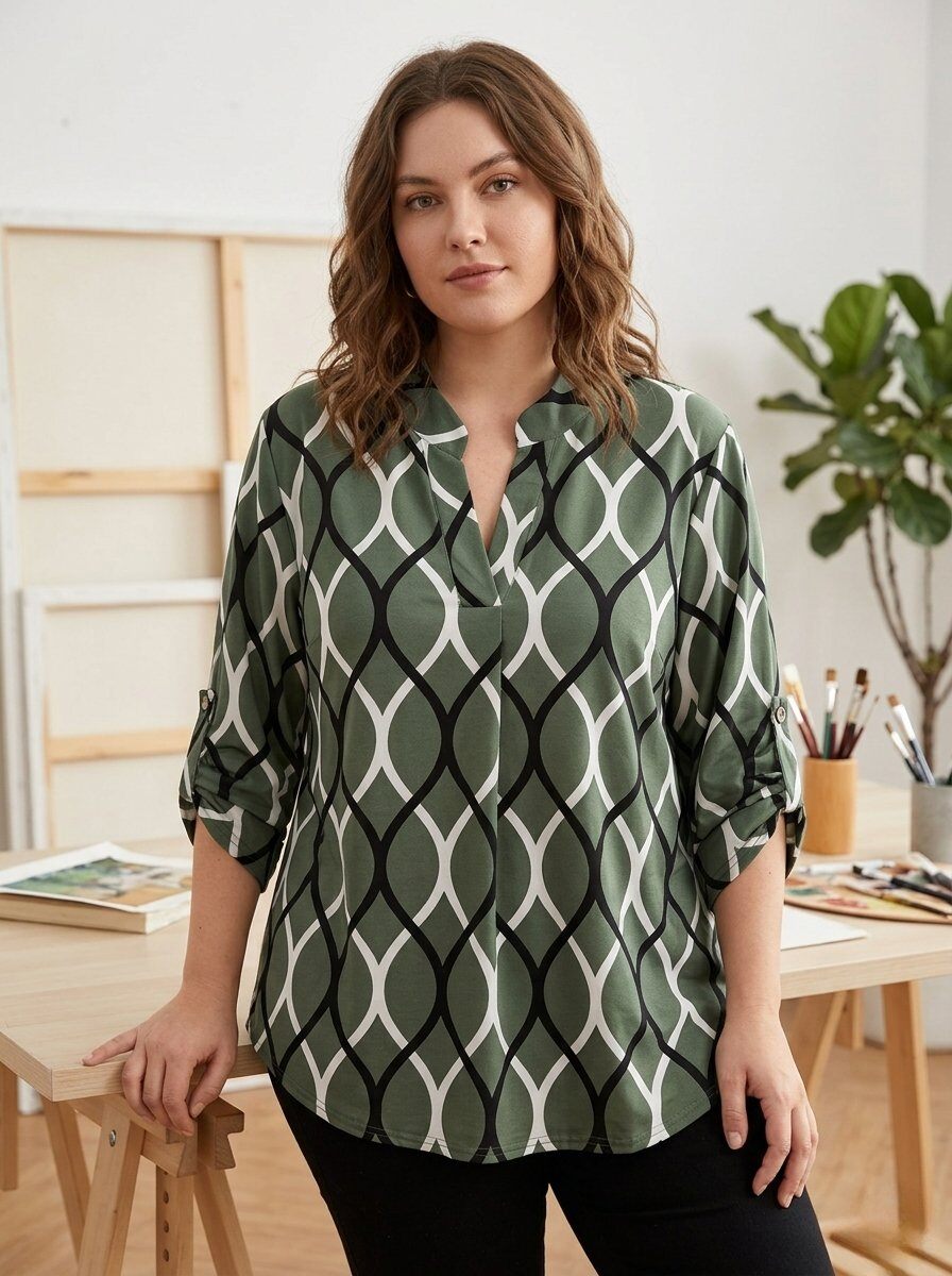 Großhändler 168 Fashion - Langarmhemd mit V-Ausschnitt und Druck