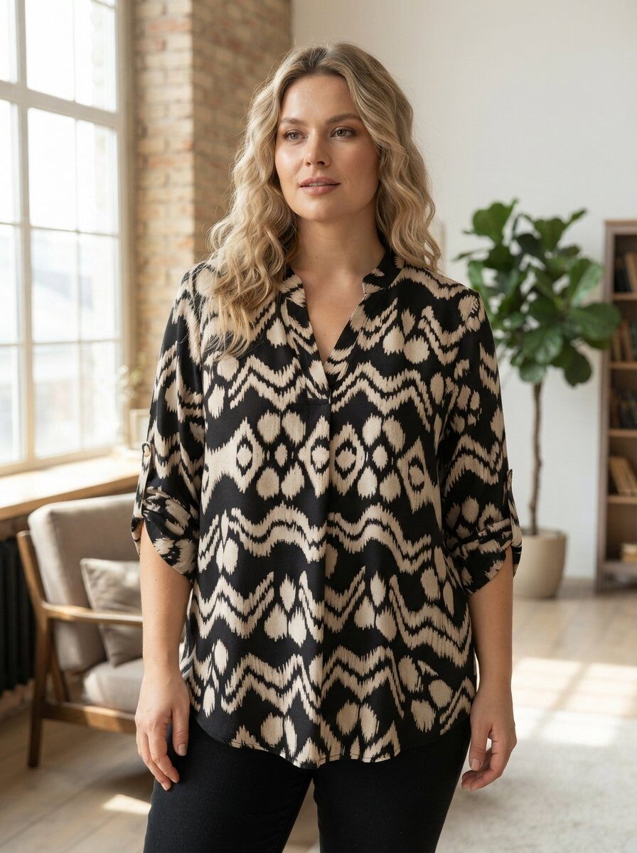 Großhändler 168 Fashion - Langarmhemd mit V-Ausschnitt und Druck