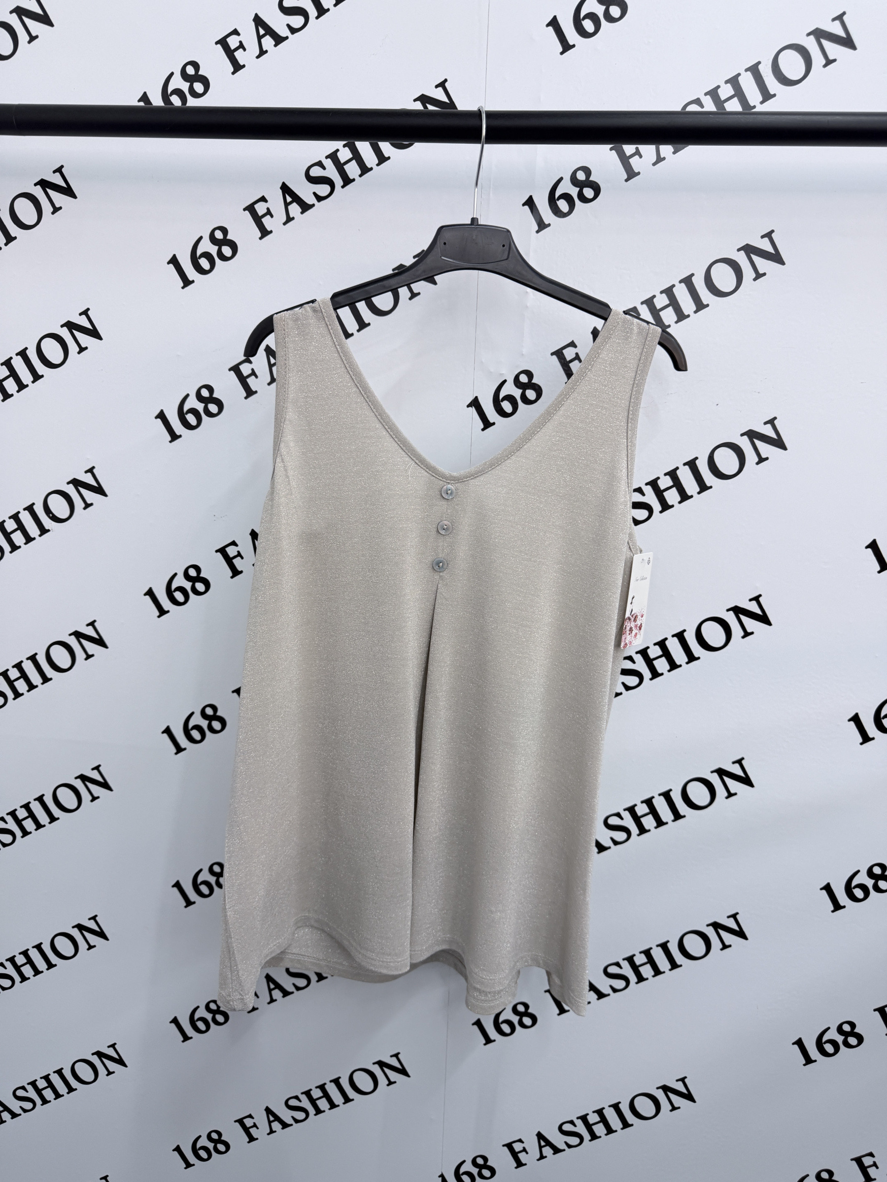 Wholesaler 168 Fashion - Flared Tank Top in Shiny Fabric with V-Neckline