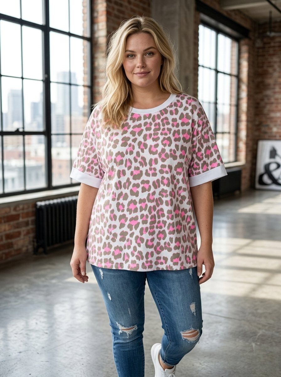 Mayorista 168 Fashion - Camiseta oversize con estampado animal y detalles en contraste
